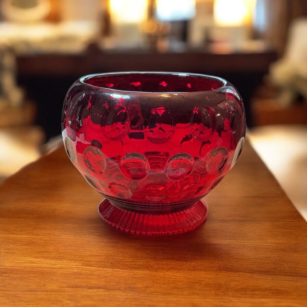 Vintage Imperial Glass Elegant Ruby Red Thumb Print Candy Dish